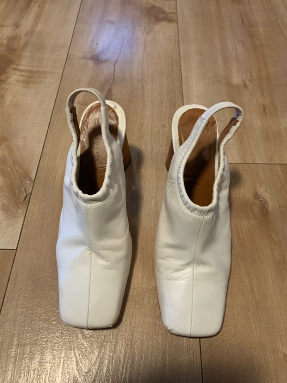 Rejina Pyo White Square-Toe Slingback Block Heels